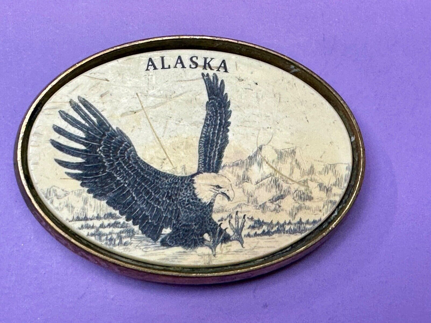 Alaska Flying Hunting American Bald Eagle faux drawing style Barlow Belt Buckle