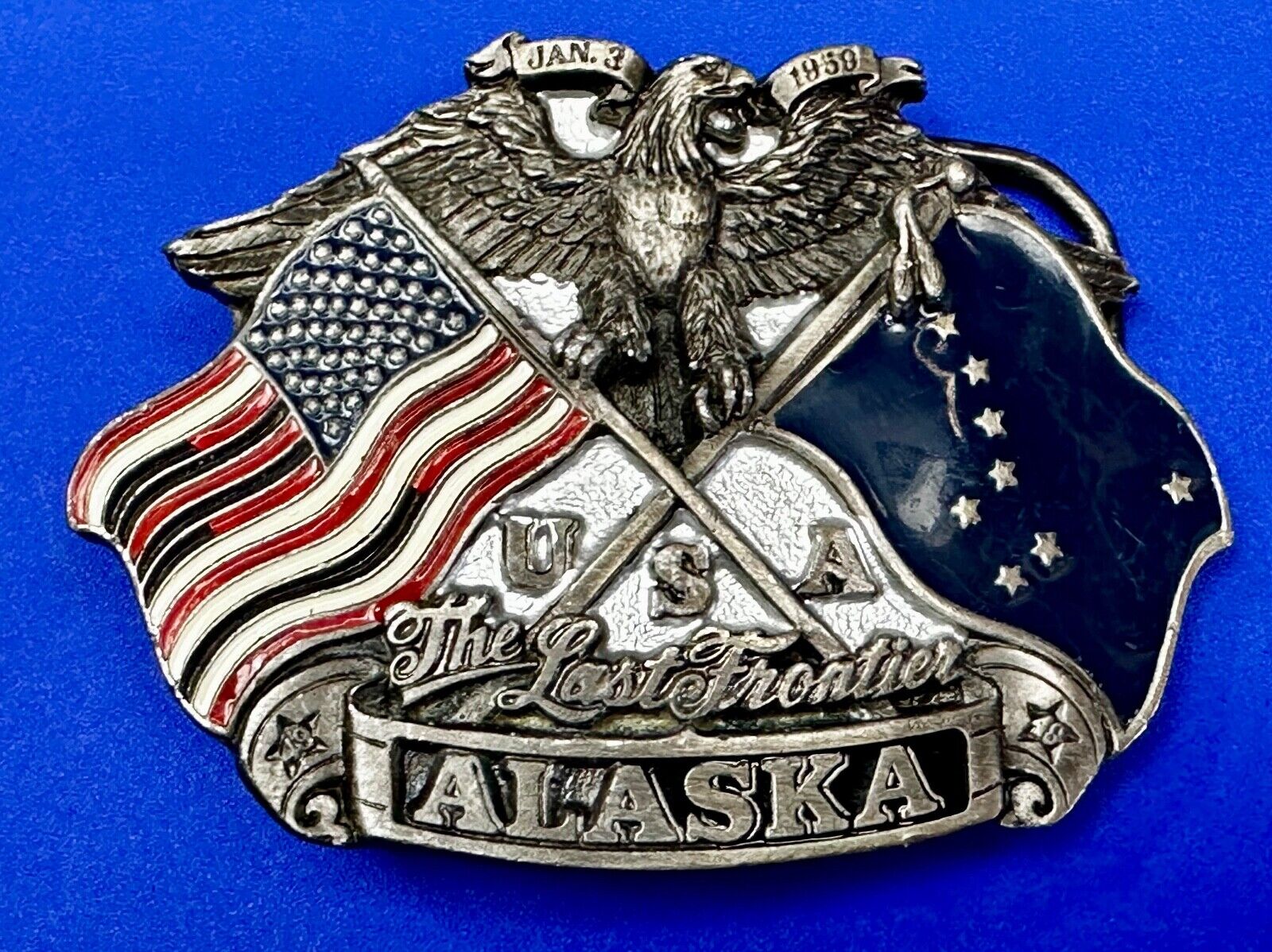 Alaska The Last Frontier Vintage 1992 Great American Products Belt Buckle