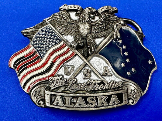 Alaska The Last Frontier Vintage 1992 Great American Products Belt Buckle