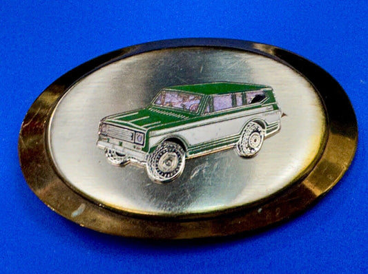 Vintage Auto Suburban Truck Car Collectors Green White color oval belt buckle
