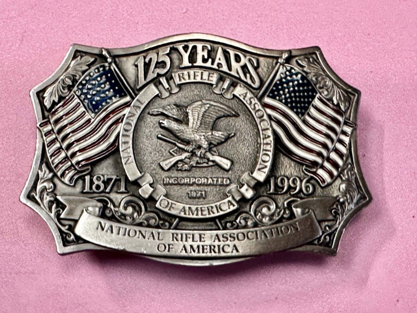 125 Year Celebration Gun Rights NRA National Rifle Association Vtg. Belt Buckle