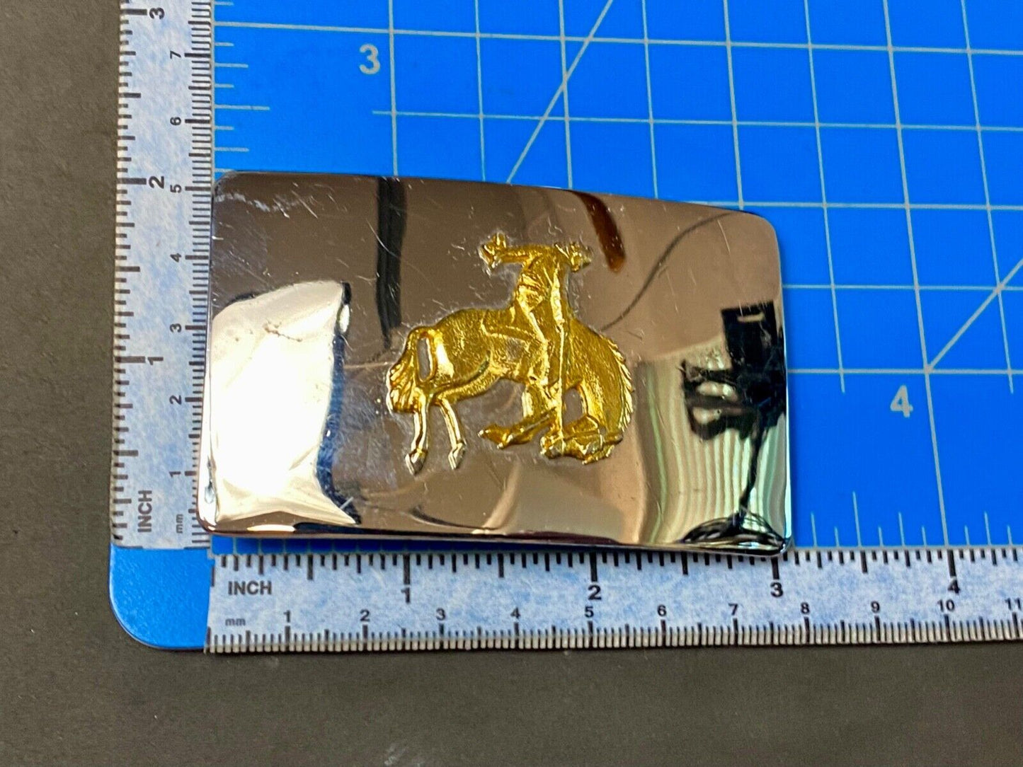 Vintage Lyn Tone Co Reflective  Saddle Bronc Rider two tone belt buckle
