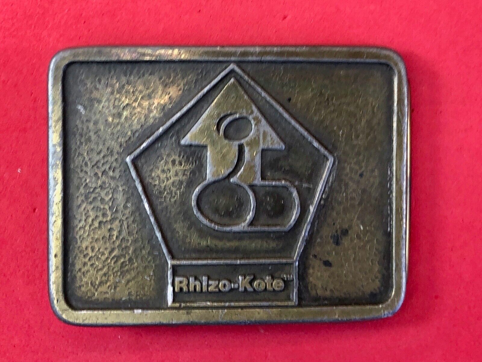 Vintage advertising Rhizo kote  seal coating company belt buckle 