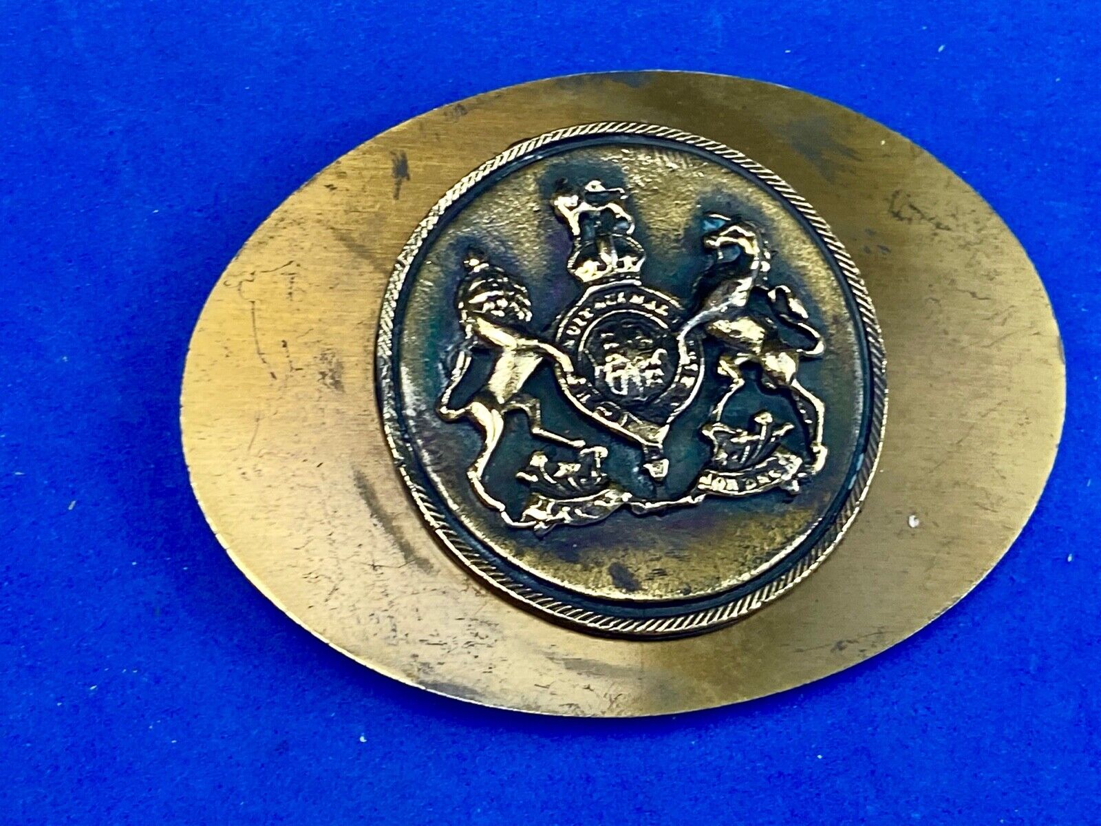 Unknown to me - family crest? Wild horses belt buckle 