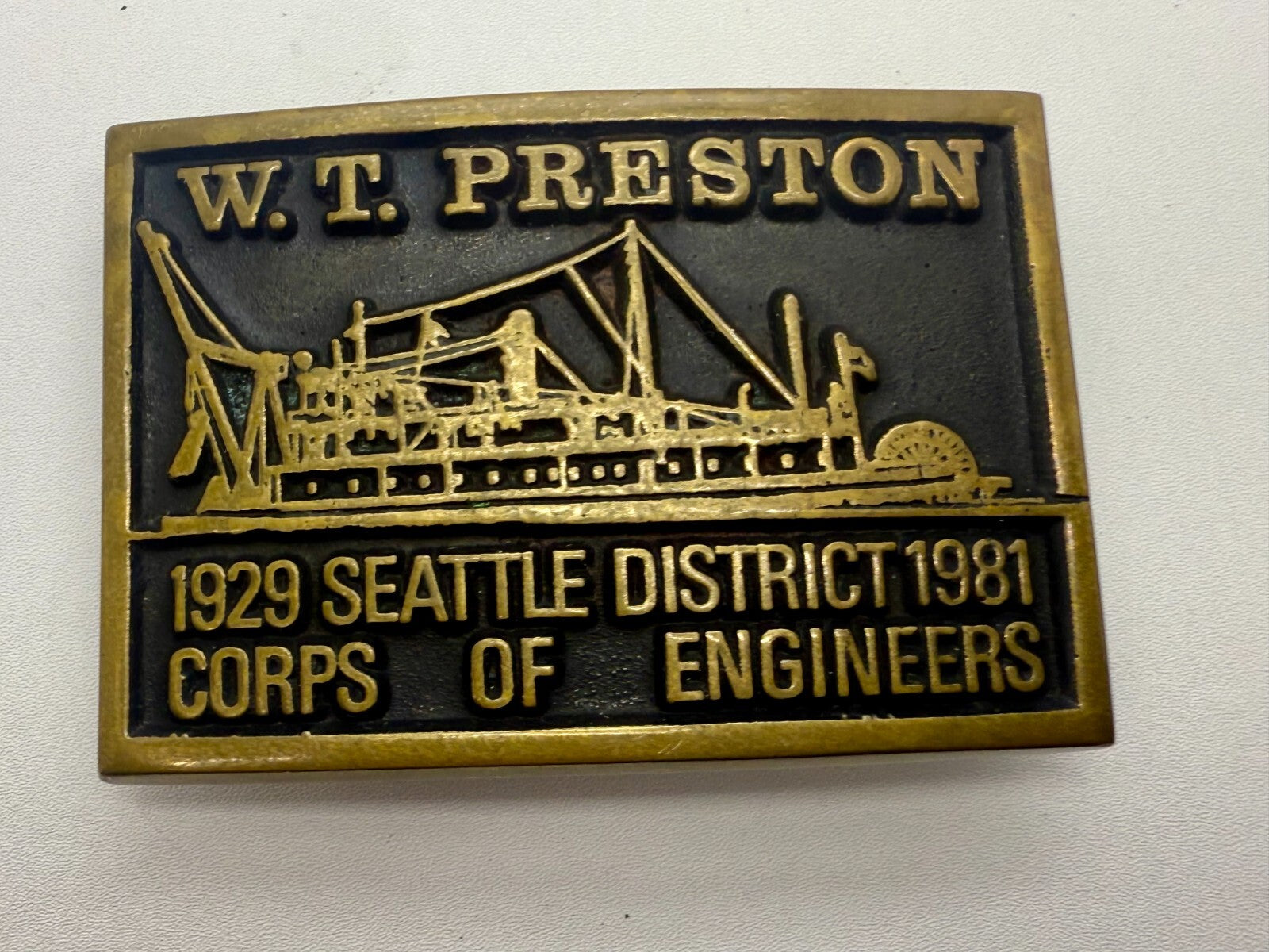 1929 Seattle District 1981 Corp of Engineer W.T Preston Solid Bronze Belt Buckle