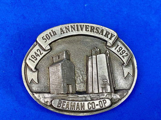 Beaman Co-Op 50Th Anniversary Iowa Feed Grain Farming Agriculture Belt Buckle 