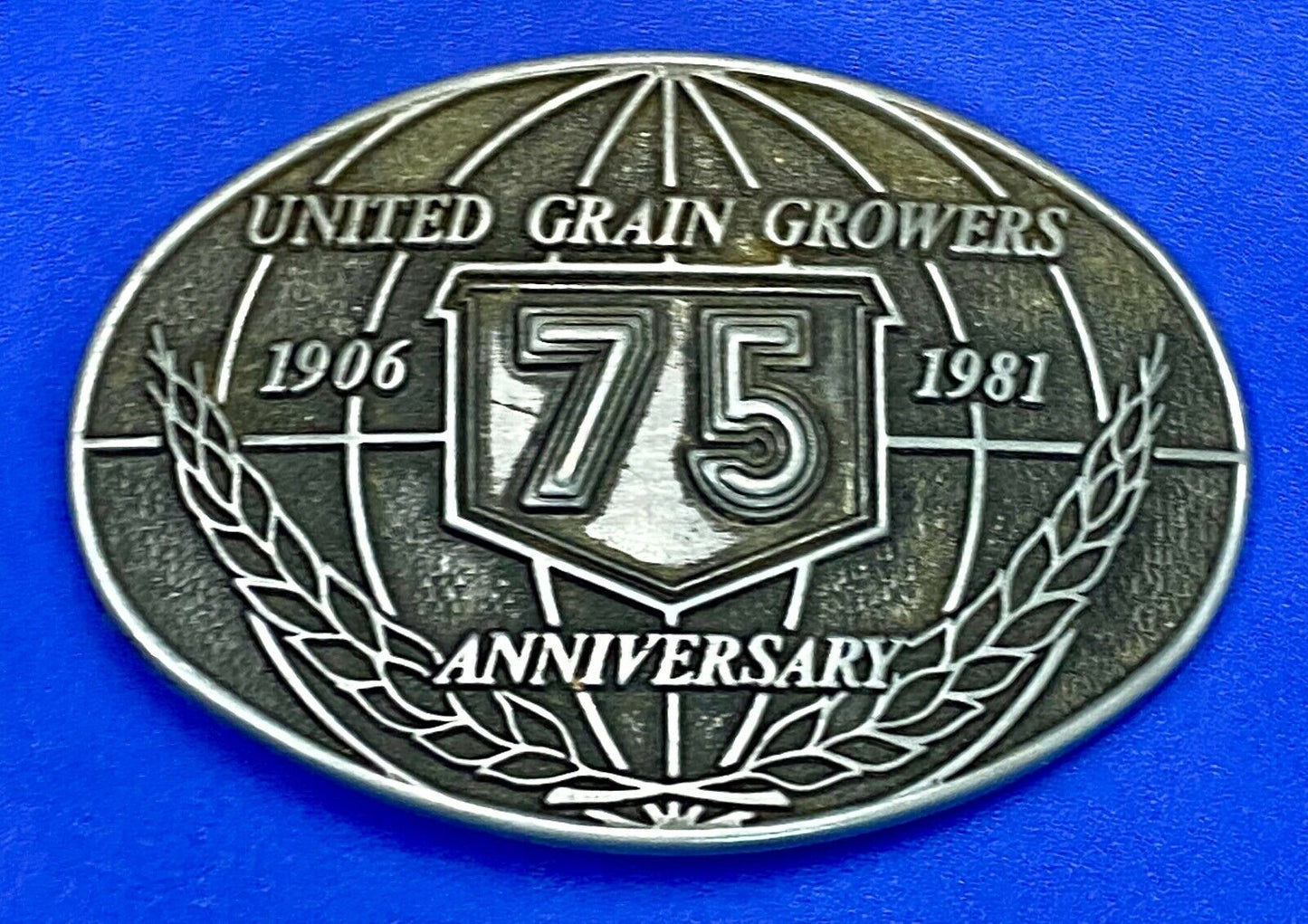 United Grain Growers 75 Years 1906-1981 Farming Commemorative Belt Buckle