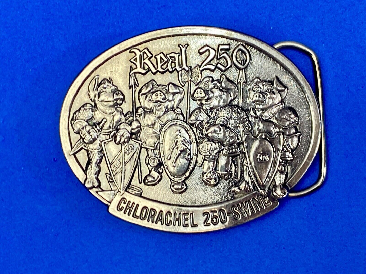 1980, Real 250 Colorachel 250 Swine Genetics Farmer Belt Buckle By Rachelle