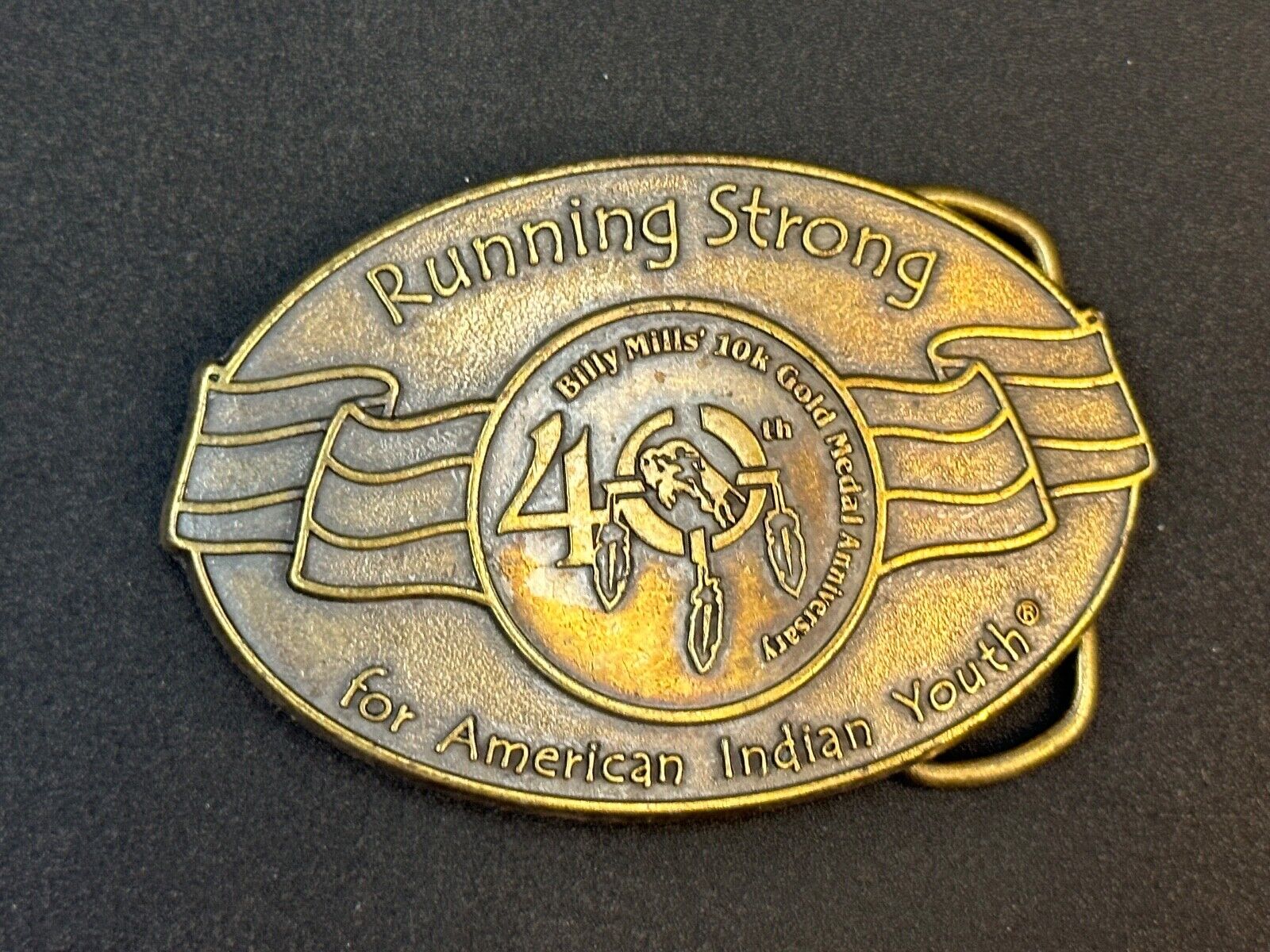 40 years! Native American Indian Youth Running Strong belt buckle
