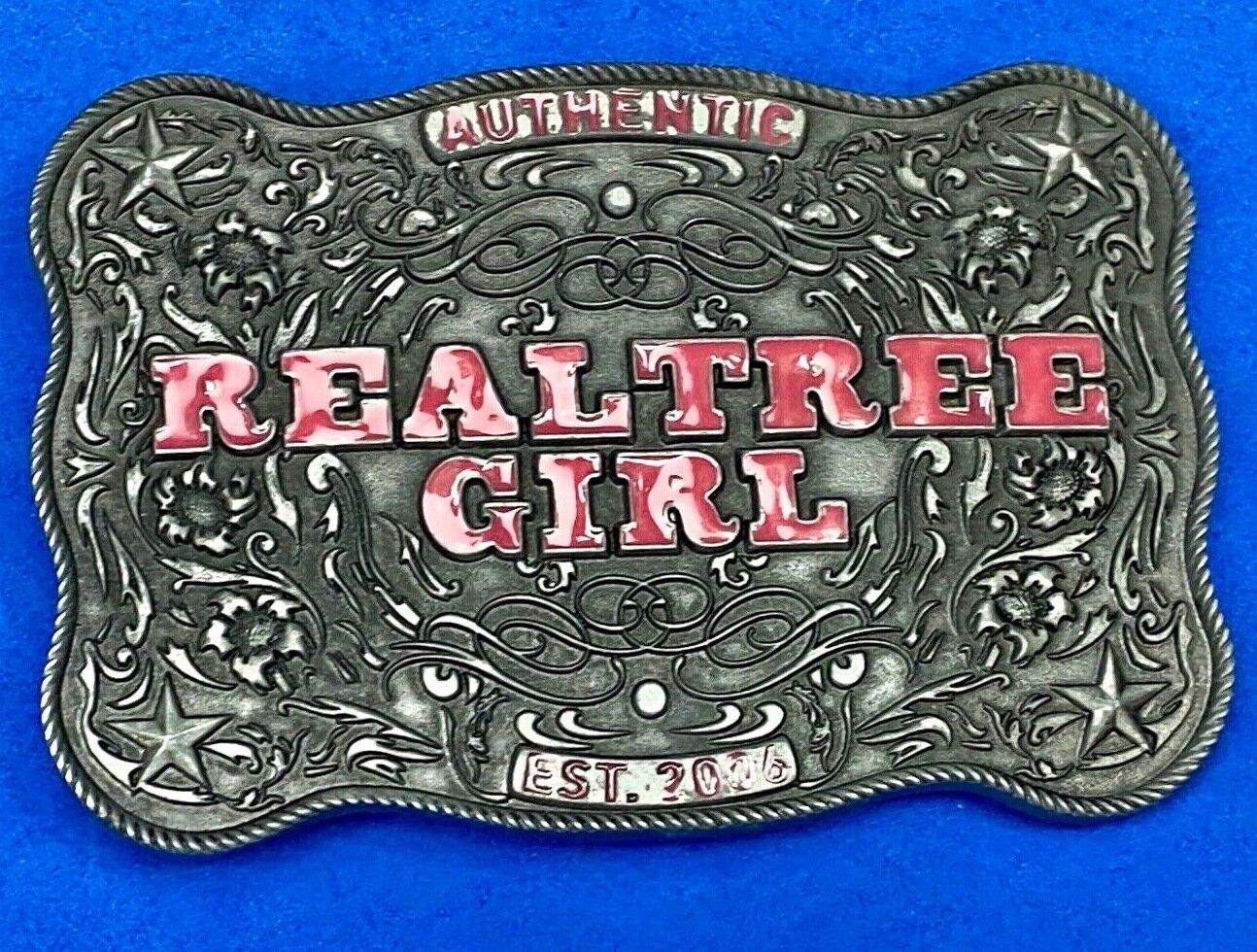 Authentic Realtree Girl Girlie Western Cowgirl Pink Lettering Ornate Belt Buckle