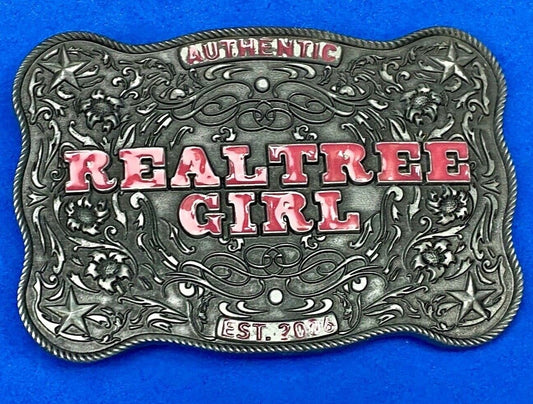 Authentic Realtree Girl Girlie Western Cowgirl Pink Lettering Ornate Belt Buckle