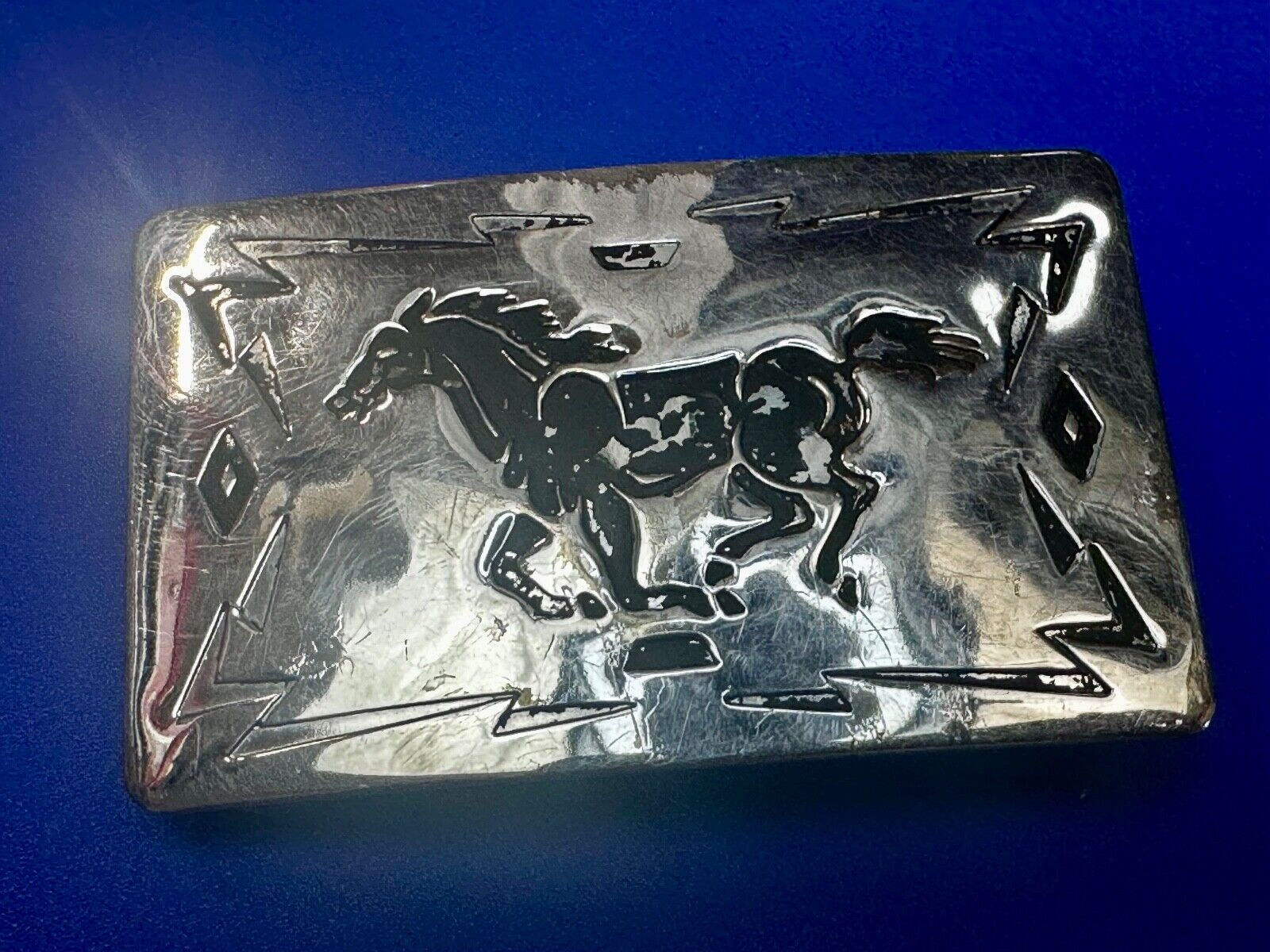 Vintage Chambers Horse Running Mustang nickel silver USA made Belt Buckle