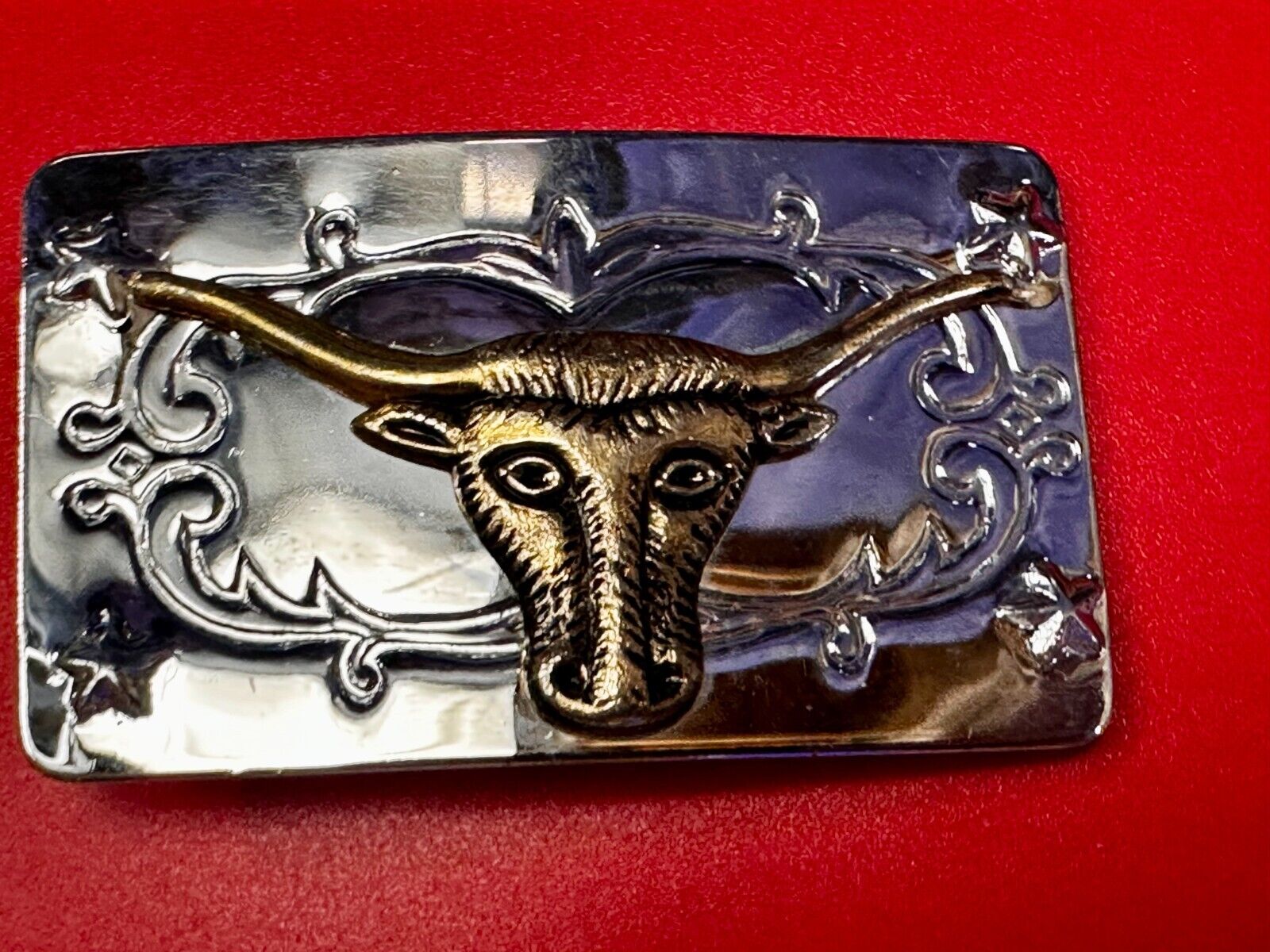 Texas Longhorn Steer Bull Rodeo Two Tone Ornate Western Small Vtg. Belt Buckle