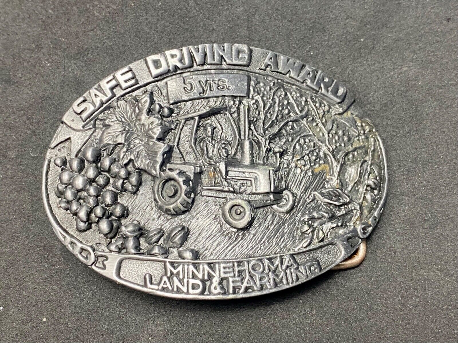 Vintage 5 year Safe Driving Award MineHoma Land and Farms belt buckle