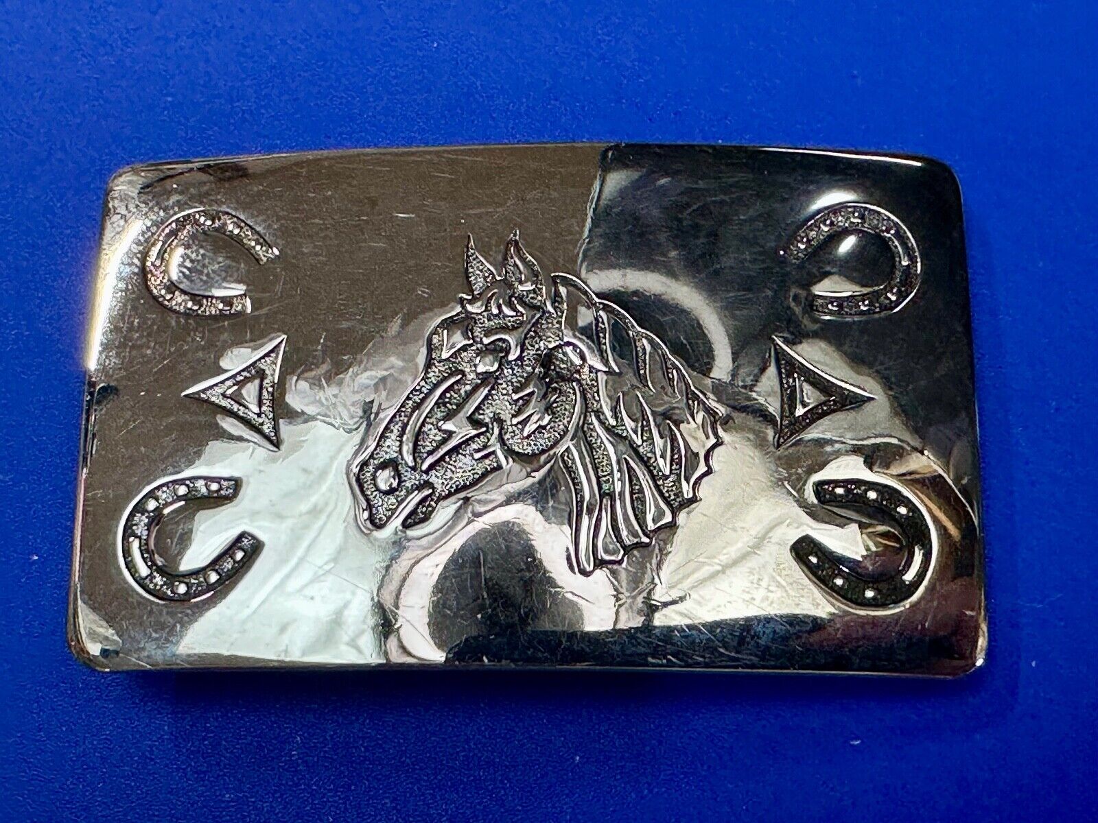 vintage horse head & western symbols cowboys cowgirls belt buckle by Chambers