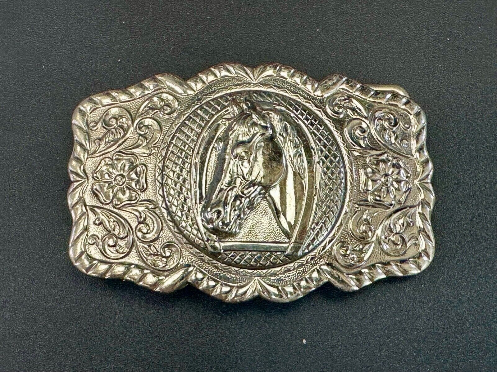 BELL Trading Post NICKEL SILVER Horse head bust profile belt buckle