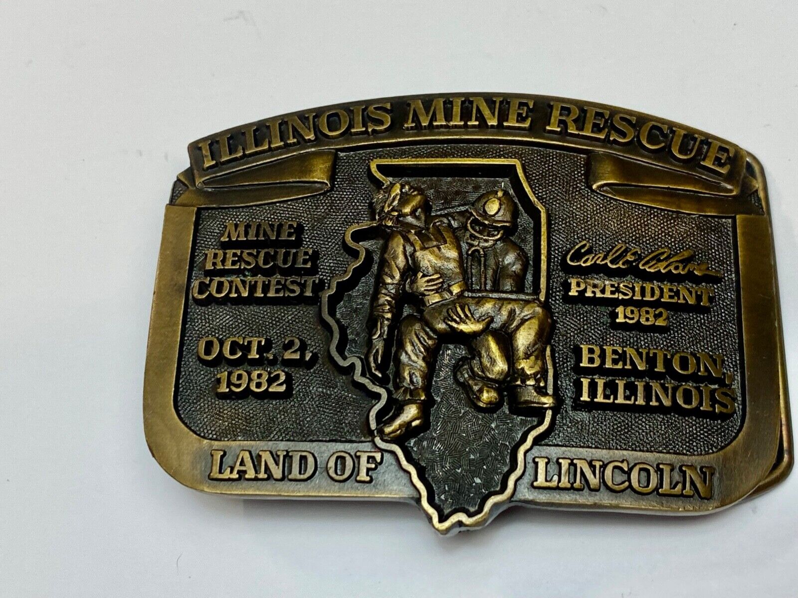 1982  Illinois Mine Rescue, The land of Lincoln - Benton belt buckle