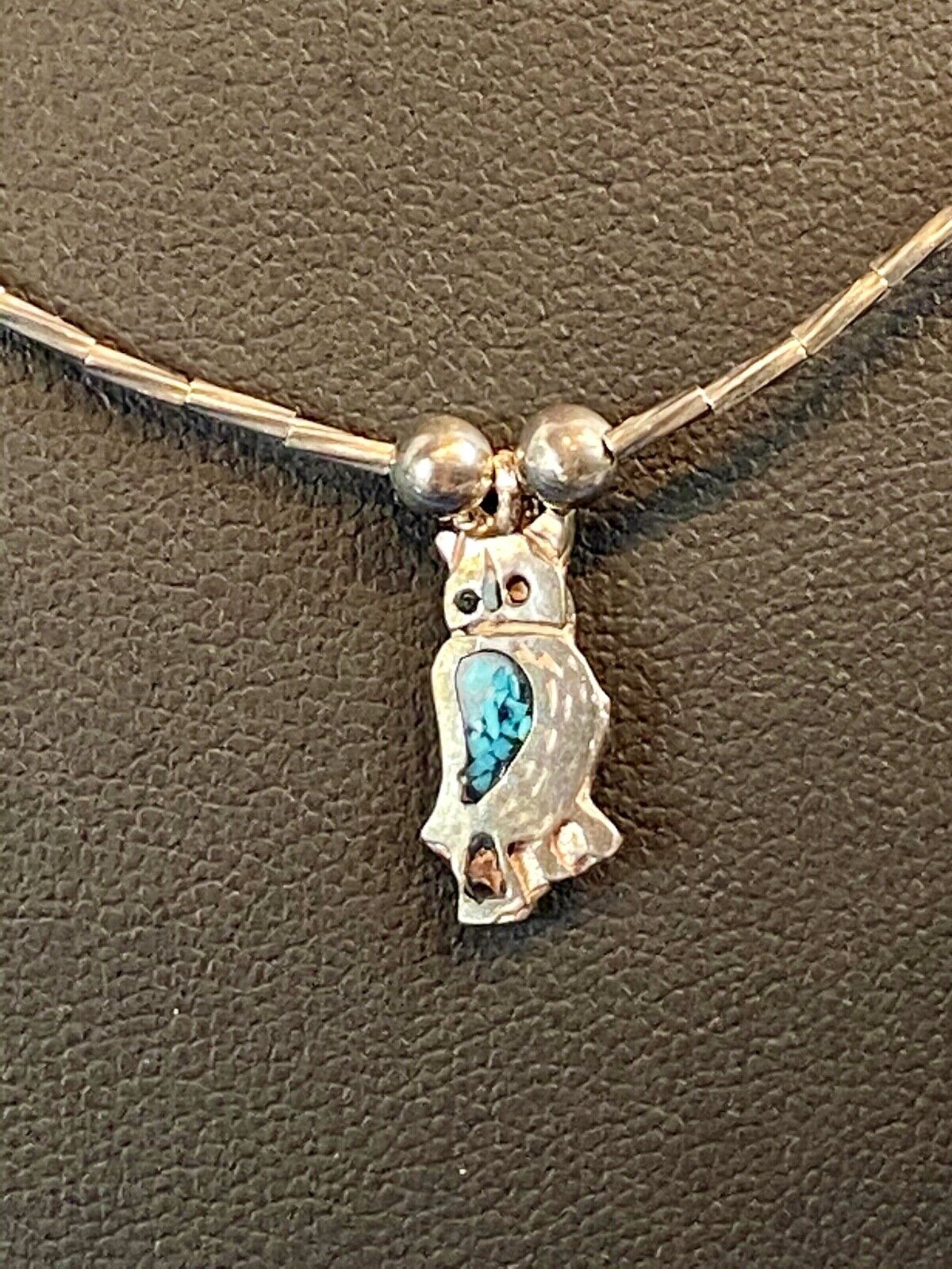 Adorable Owl Inlaid Faux? Turquoise Wings Pendant On Silver Color Necklace 