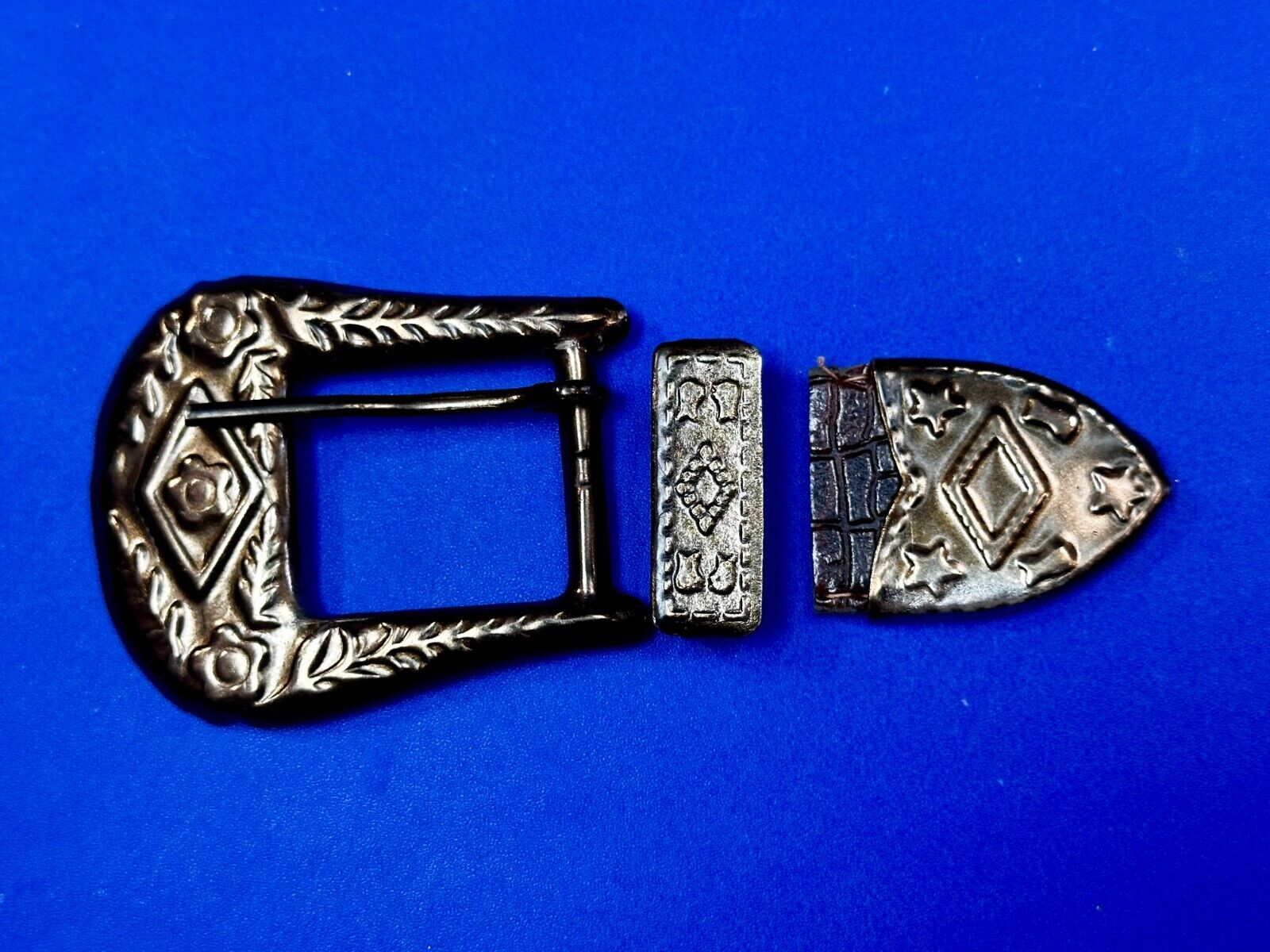 Three Piece Vintage Ranger Silver Tone Belt Buckle Set - Keeper & Tip Included