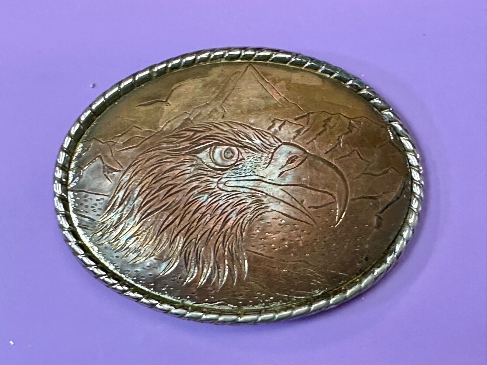 American Bald Eagle Brown Color Oval Patriotic Belt Buckle Made in USA marked W