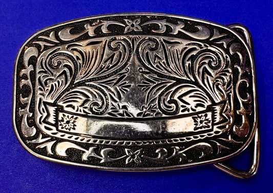 Vintage Award Ribbon Scroll Western Flower Swirl Gold & Black Color Belt Buckle