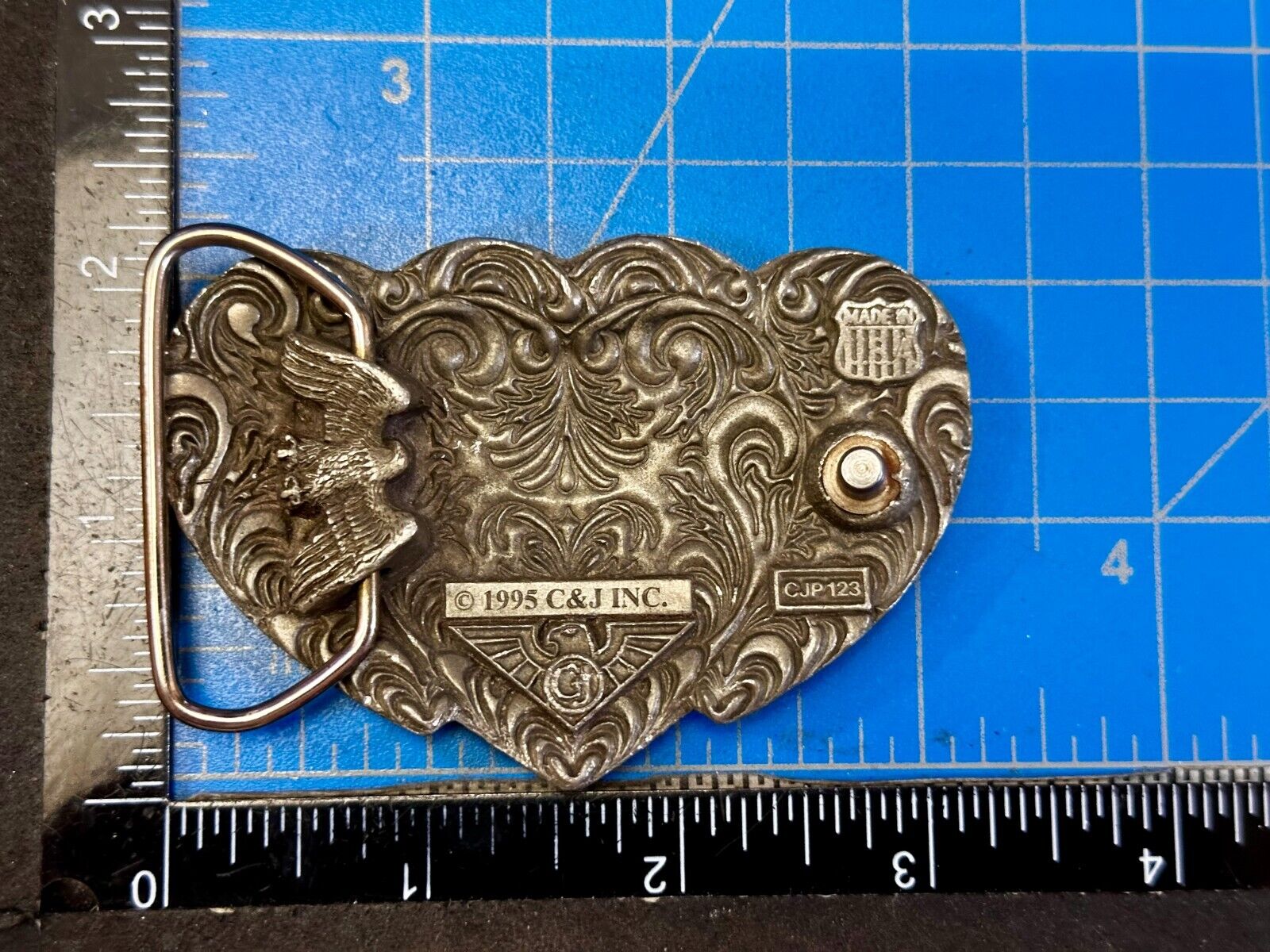 Triple Hearts Flower Swirl VTG 1995 Western Cowboy Cowgirl Belt Buckle C&J Inc.