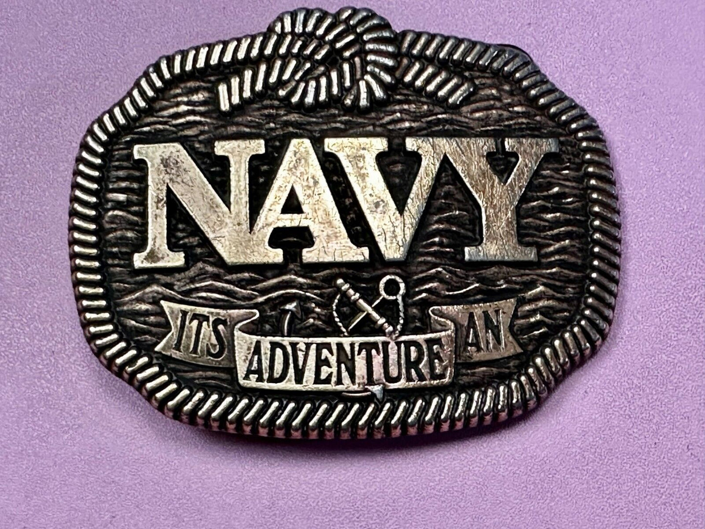 United States NAVY  Its An Adventure Rope Waves Anchor Belt Buckle - to paint