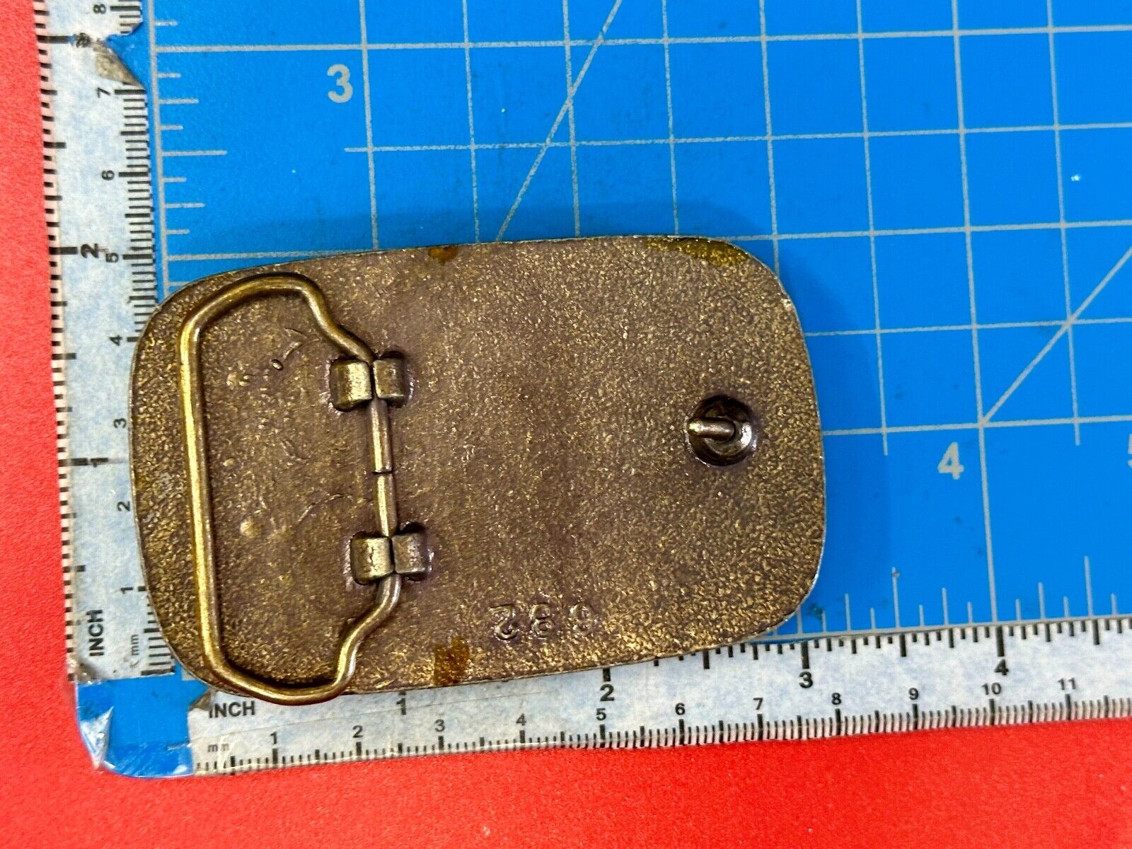 Unique artisan FISH drawing as centerpiece belt buckle - faux? leather backing