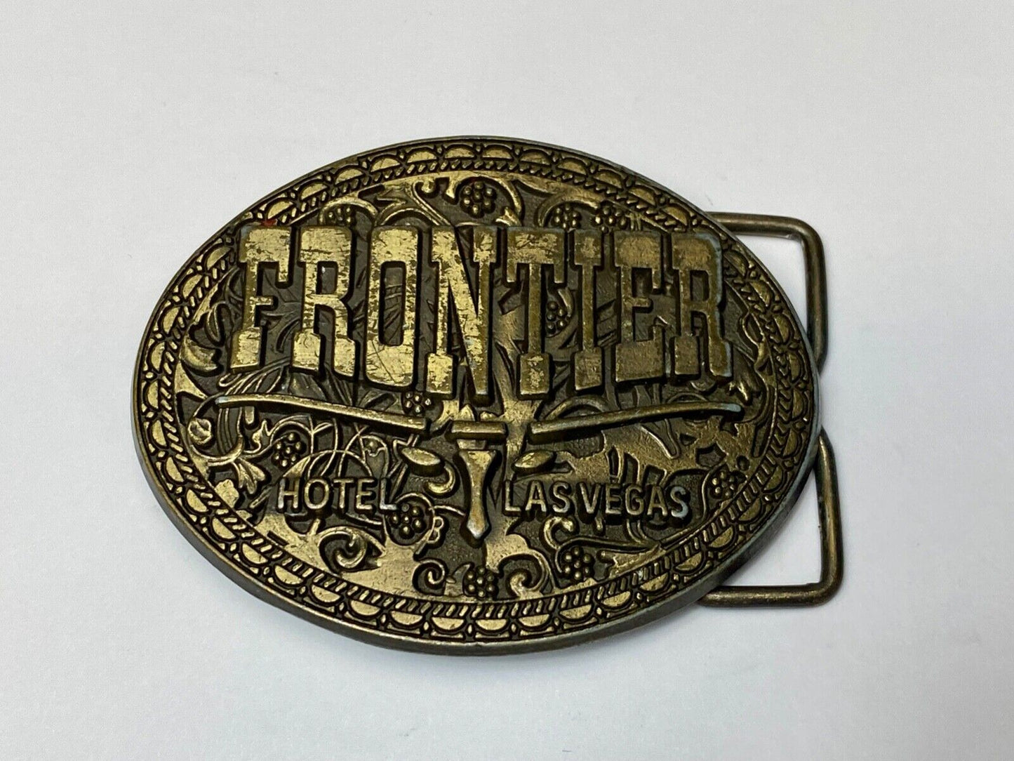 Vintage  Frontier Hotel Old Las Vegas Belt Buckle Casino Nevada Western Longhorn