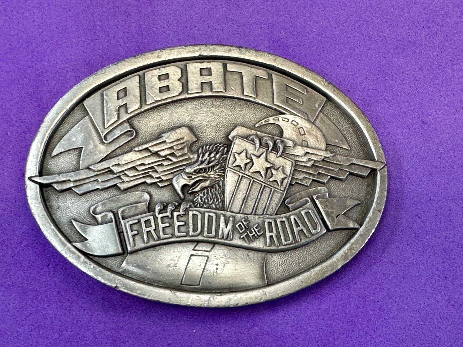 ABATE of Indiana Freedom of the road Bikers motorcycle Vintage 1985 belt buckle