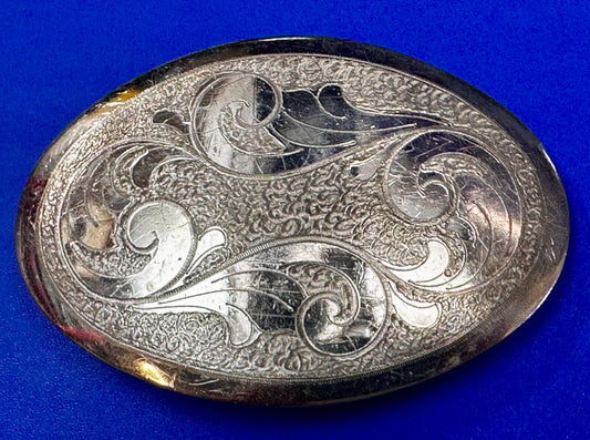 Vintage Engraved Flower Swirl Design 4" Wide Justin German Silver Belt Buckle