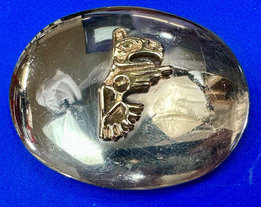 Tlingit Eagle One of a Kind German Silver & Nuragold 10K Gold Navajo belt buckle