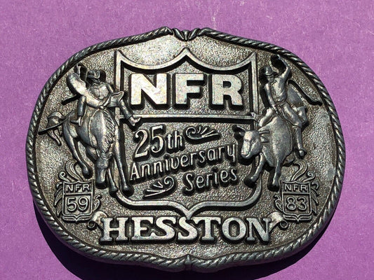 1983 25th Anniversary Series  Hesston National Finals Rodeo Belt Buckle 3.5x3"