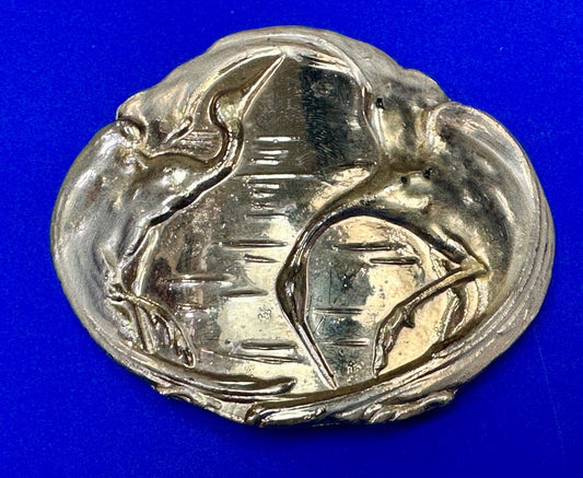 80s Charmant Swan Crane Bird Duck Abstract Gold & Yellow belt buckle