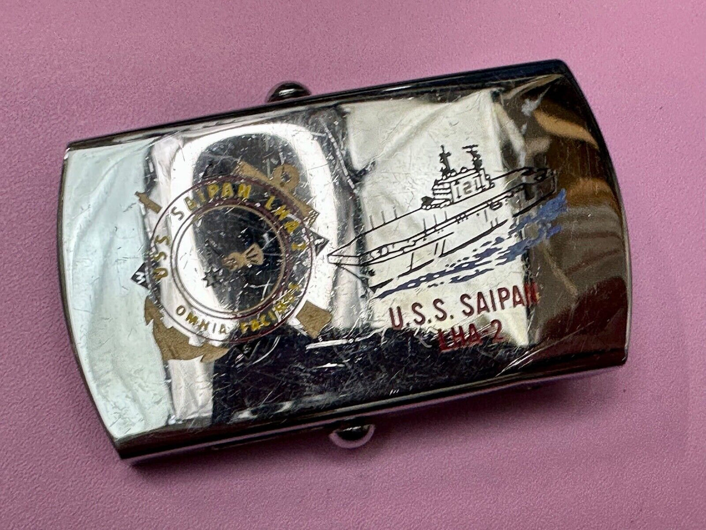 USS Saipan LHA-2 US Military Navy Ship Logo Solid Brass Vintage Belt Buckle