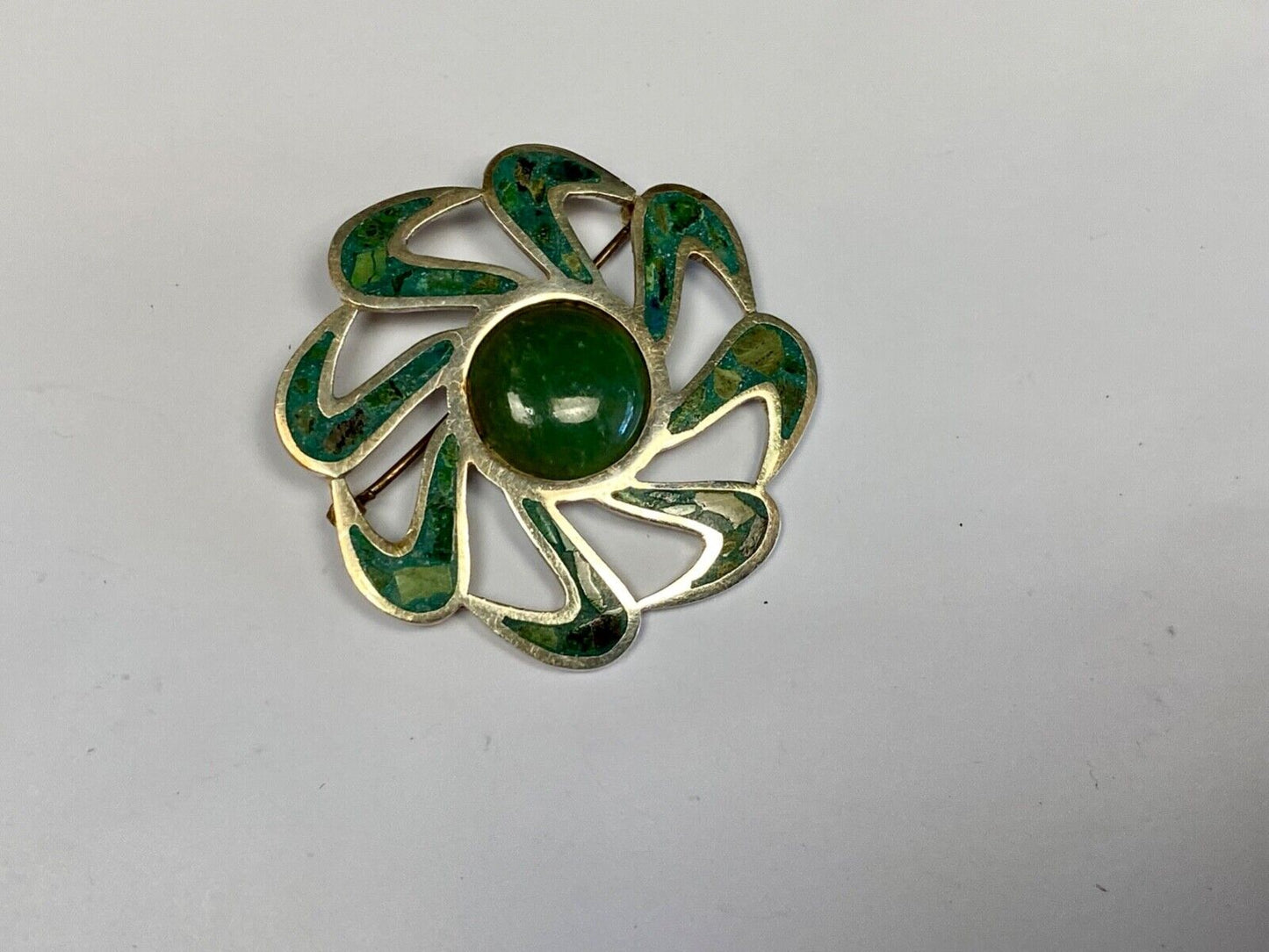 Unique Stone Chip Inlaid 925 Taxco Tr-43 Sterling Mexico Brooch