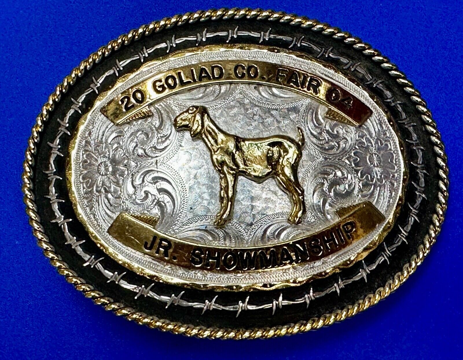 04 Goliad Co Fair Jr Showmanship Trophy Montana Silversmiths Numbed Belt Buckle