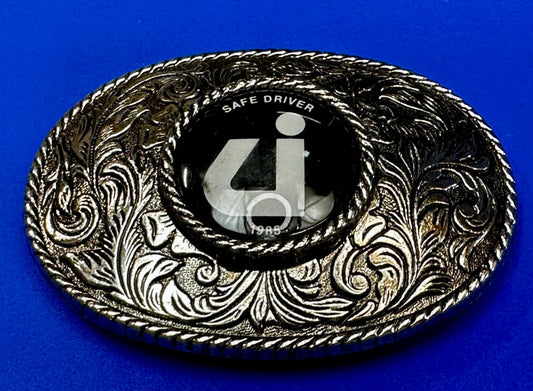 UI Safe Driver 1987 Safety Award Swirl Ornate Western Style Vintage Belt Buckle