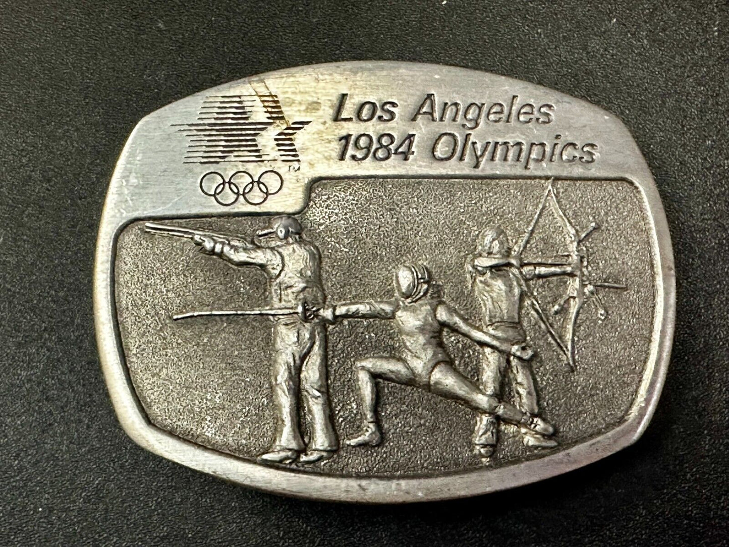 Archery Fencing Los Angeles CA 1984 Olympics Sanchez Pewter Belt Buckle