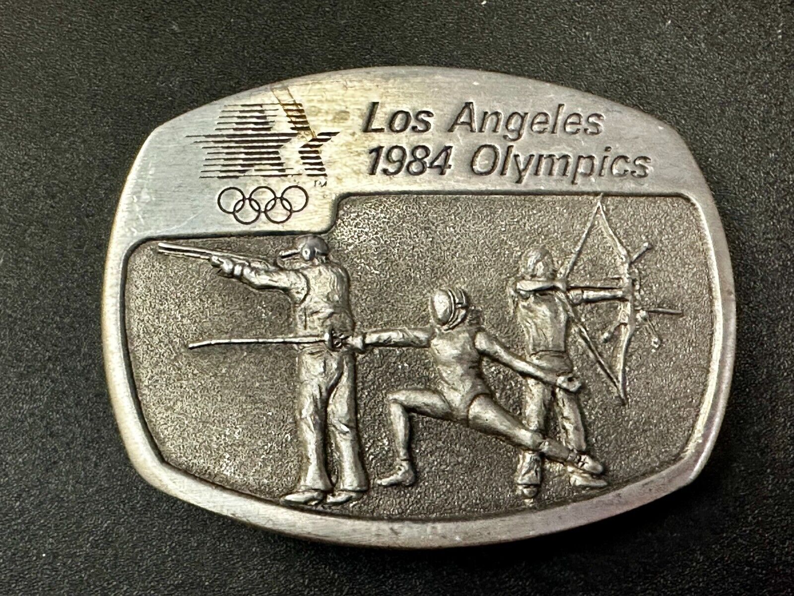 Archery Fencing Los Angeles CA 1984 Olympics Sanchez Pewter Belt Buckle