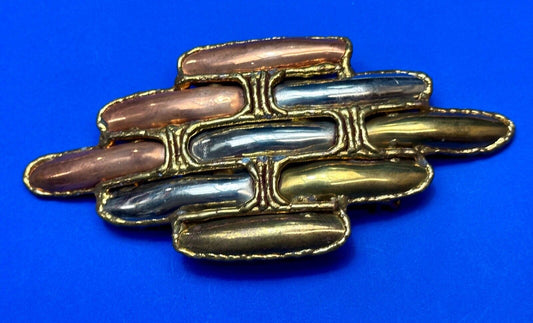 Vintage LARGE mixed metal chunky belt buckle slide / Made in India
