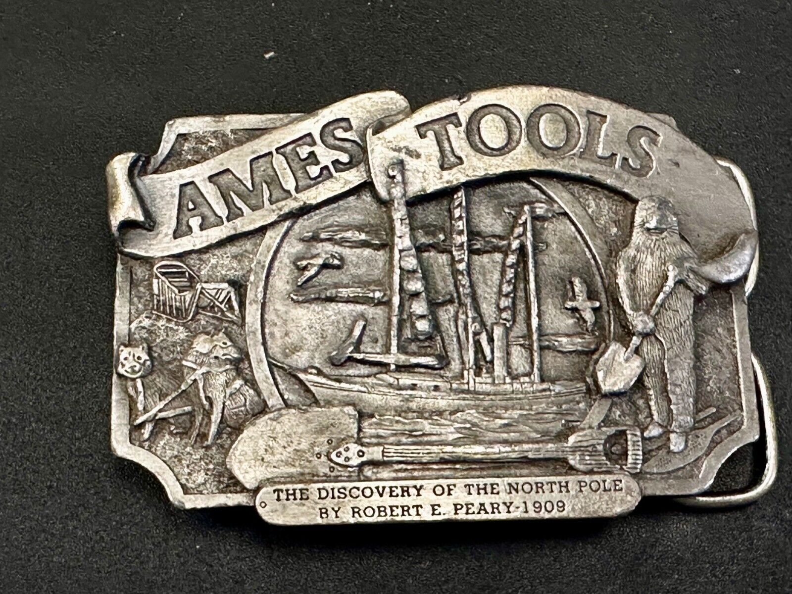 Ames Tools The Discovery of The North Pole by Robert E. Peary 1909 Belt Buckle