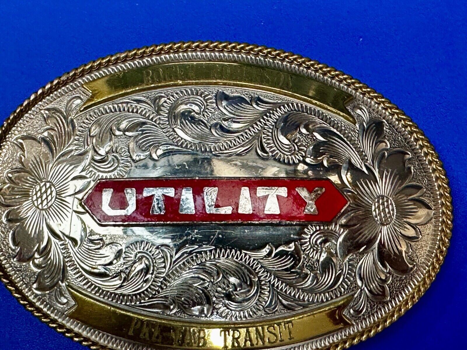Utility Western Trophy Style Pre Fab Transit Tonkin  German Silver Belt Buckle