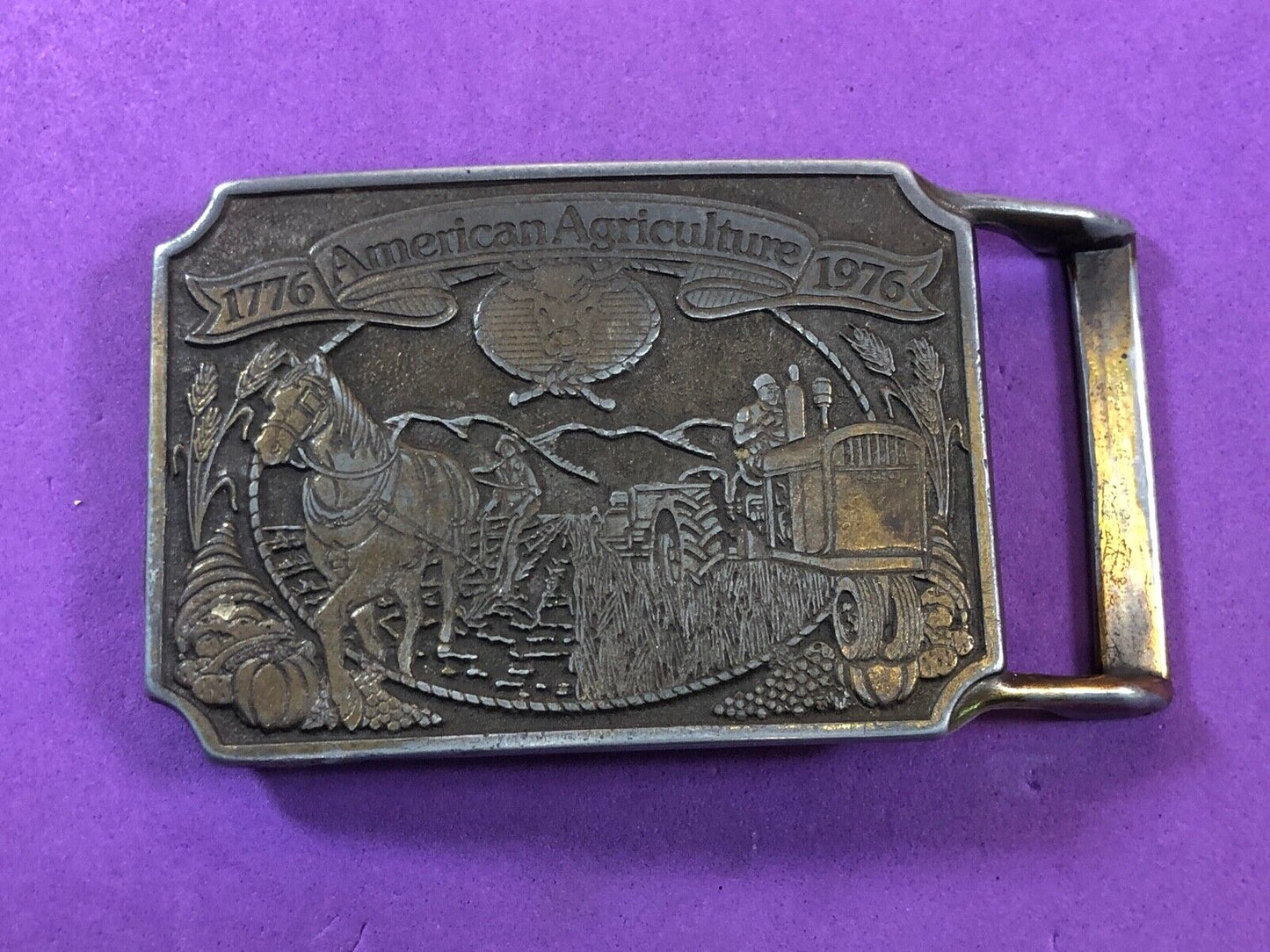 200 year celebration of American farming agriculture belt buckle gift from ORTHO