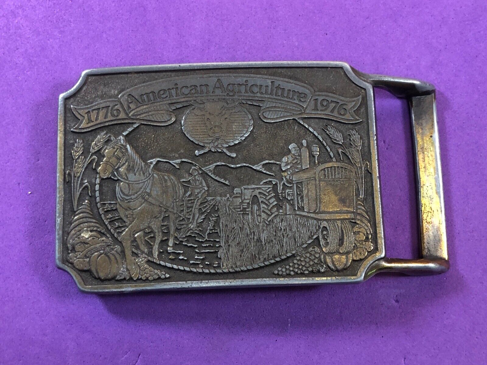 200 year celebration of American farming agriculture belt buckle gift from ORTHO