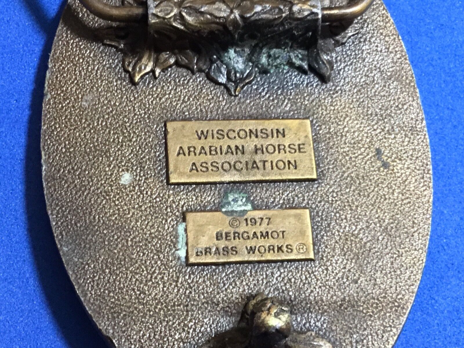 Vintage 1977 Bergamot WI Arabian Horse Assn    THE BADGER RIDE belt buckle  