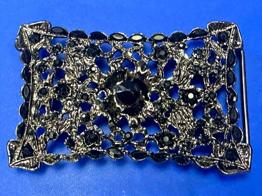 Unique black Victorian vibe black Rhinestone accented see through Belt Buckle