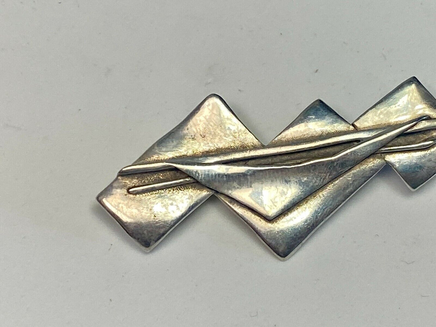 Vintage Artisan Modern 925 Sterling Silver Brooch Pin Rectangles Triangles
