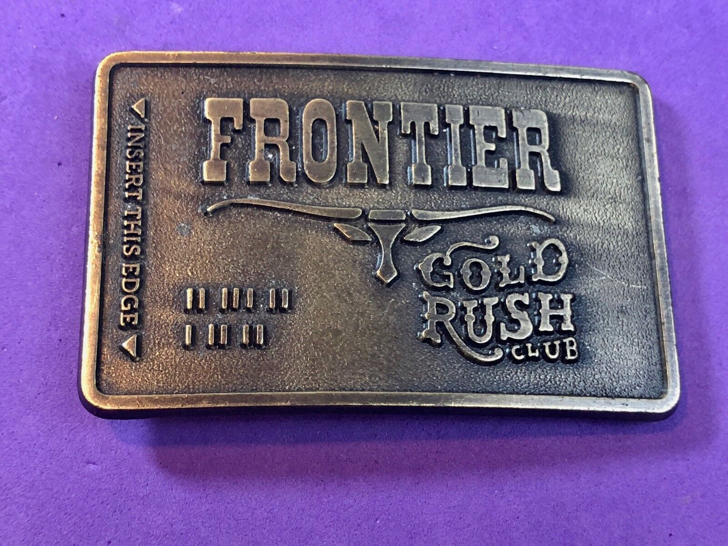 Vintage Frontier gold rush hotel and casino Las Vegas Advertising Belt Buckle 
