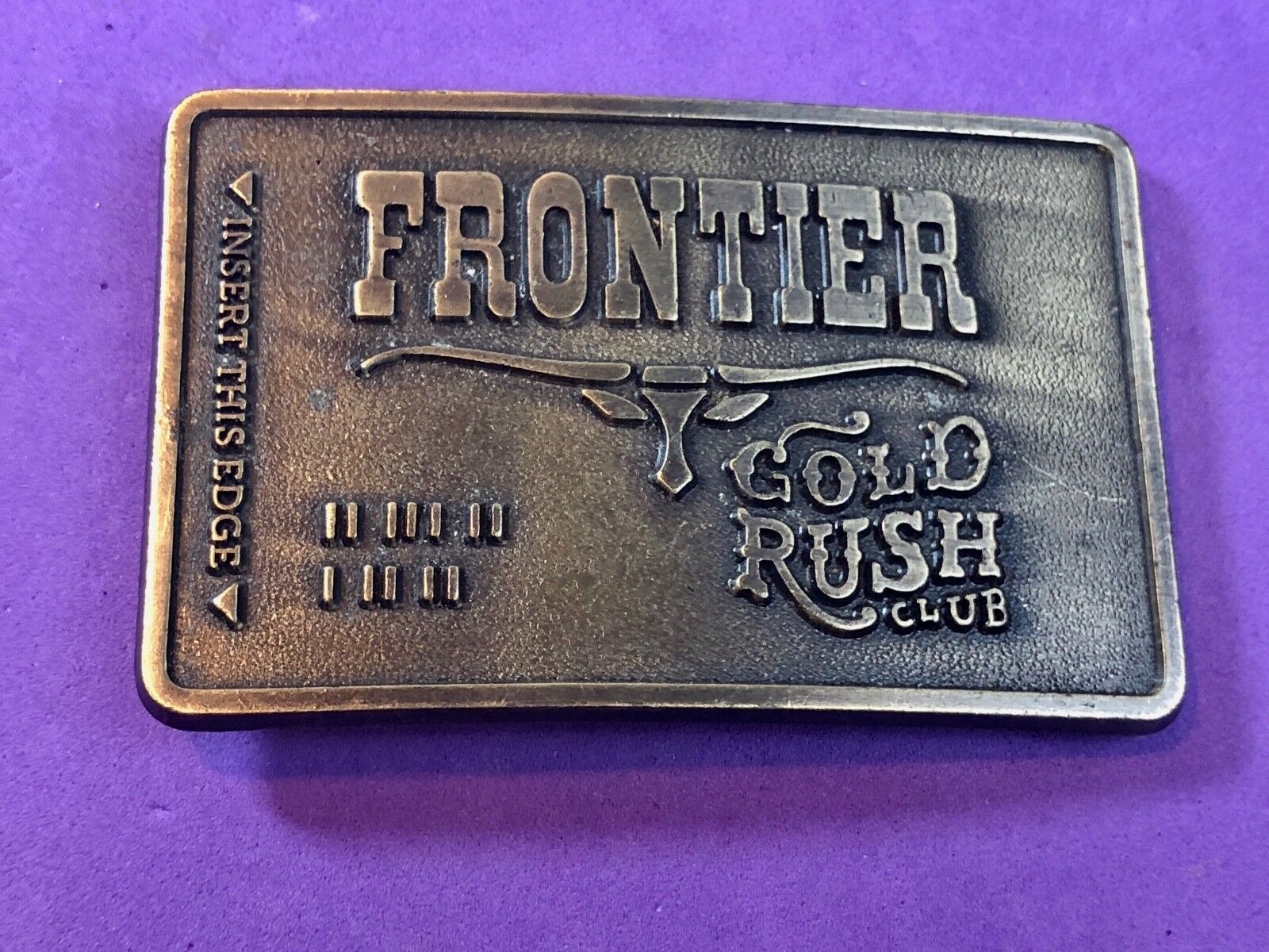 Vintage Frontier gold rush hotel and casino Las Vegas Advertising Belt Buckle 